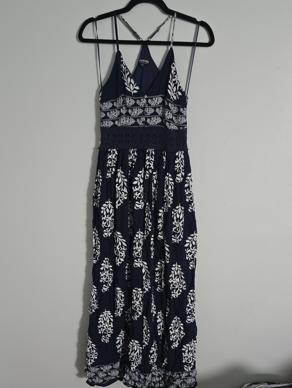 Fashion Nova Navy and White Floral-Print Maxi Dress